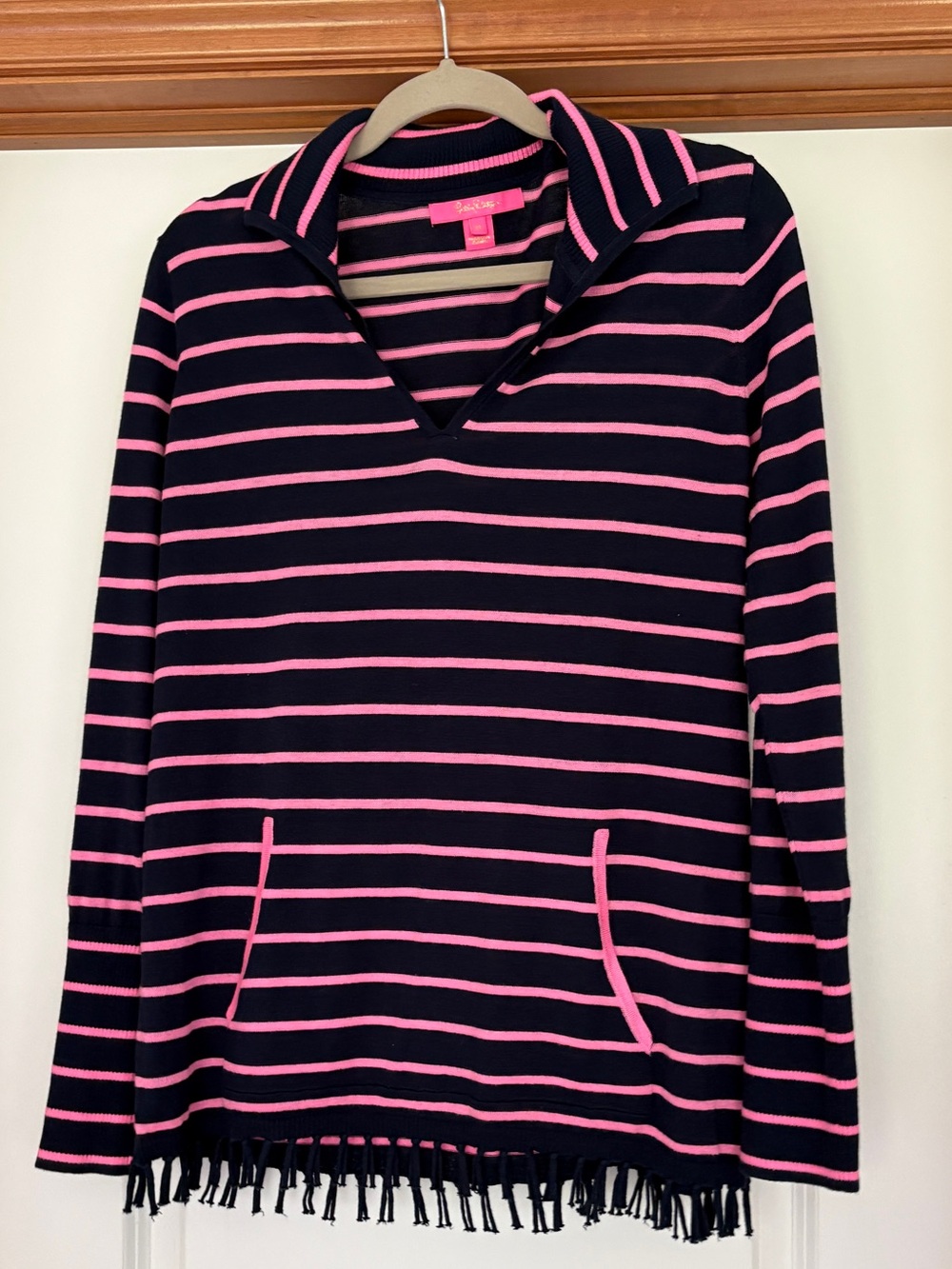 Lilly Pulitzer Navy and Pink Striped tassel sweater